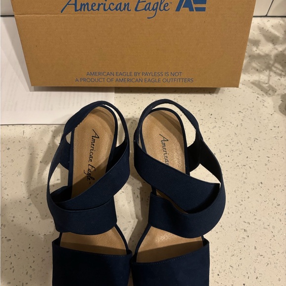 Beautiful Navy Blue American Eagle by Payless wedge Sandals. Worn once, Size 8. - Picture 3 of 3